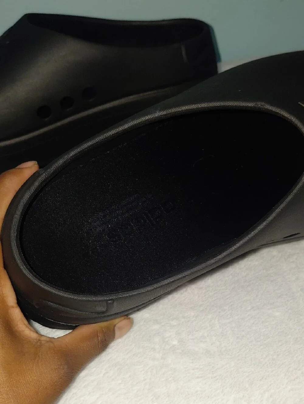 adidas Black Matte Slip-On Clogs with Trefoil